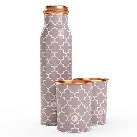 Printed Copper Water Bottle and 2 glass set